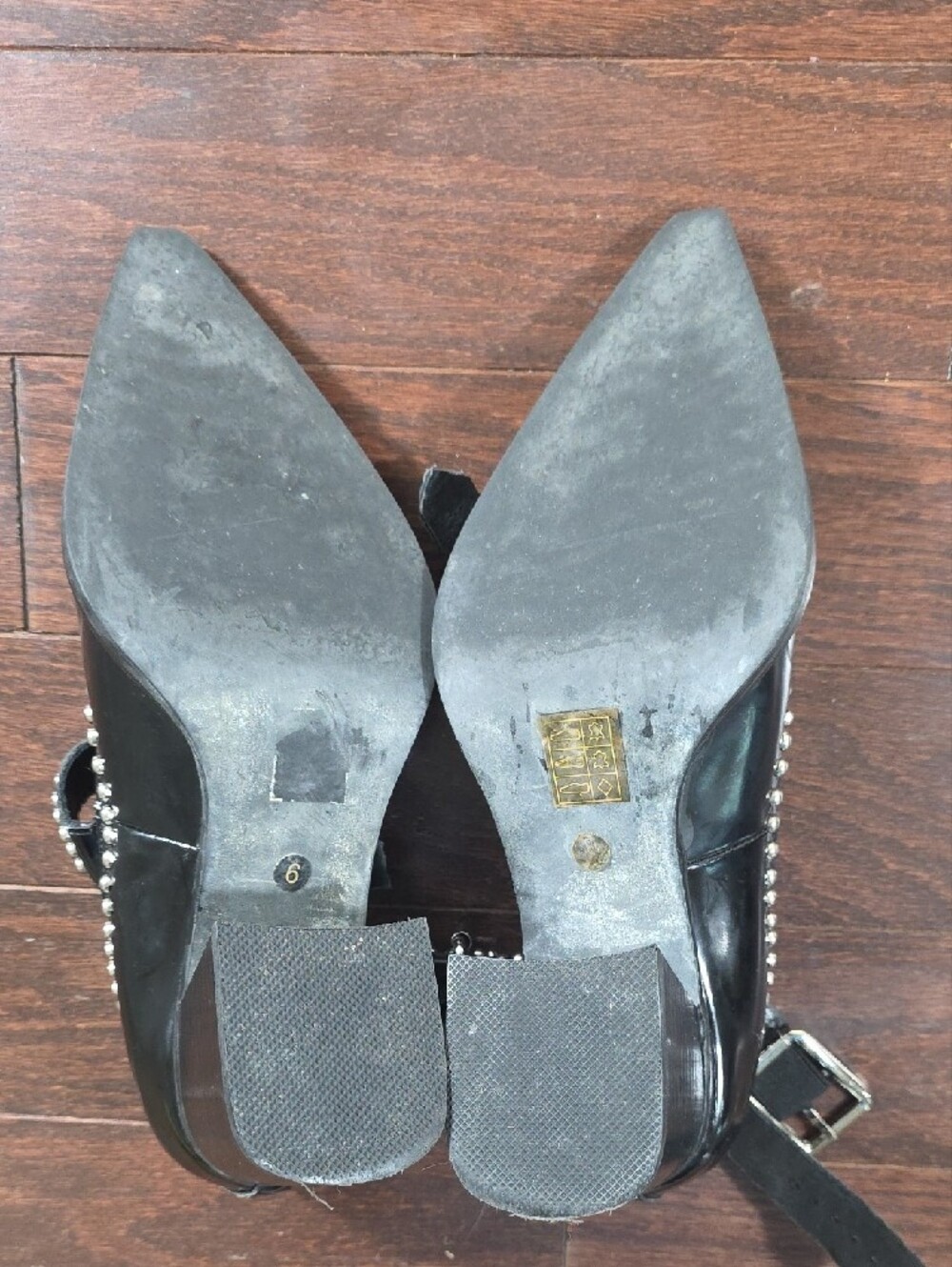 Jeffrey Campbell Black Studded Pointed Slingback Heels - Picture 5 of 5